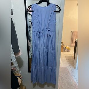 NWOT Mango MNG Dress Sz 2 Blue Sleeveless LONG MAXI Boho Peasant Tiered Pleats